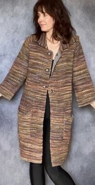 Charlie & Robin colorful long wool blend crochet knit sweater duster cardigan Sm